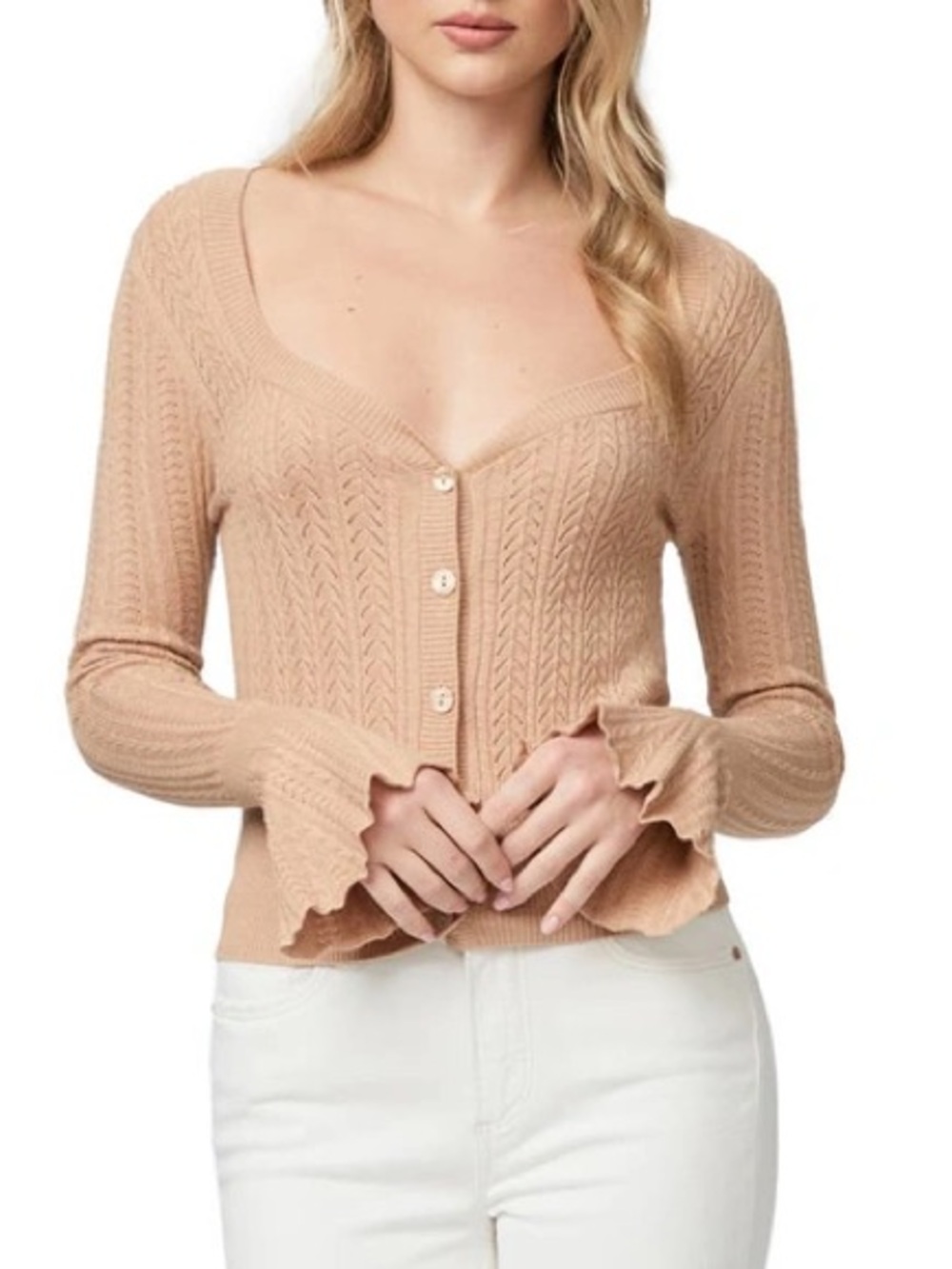 Paige Alvida Pointelle Cardigan - Camel - size M